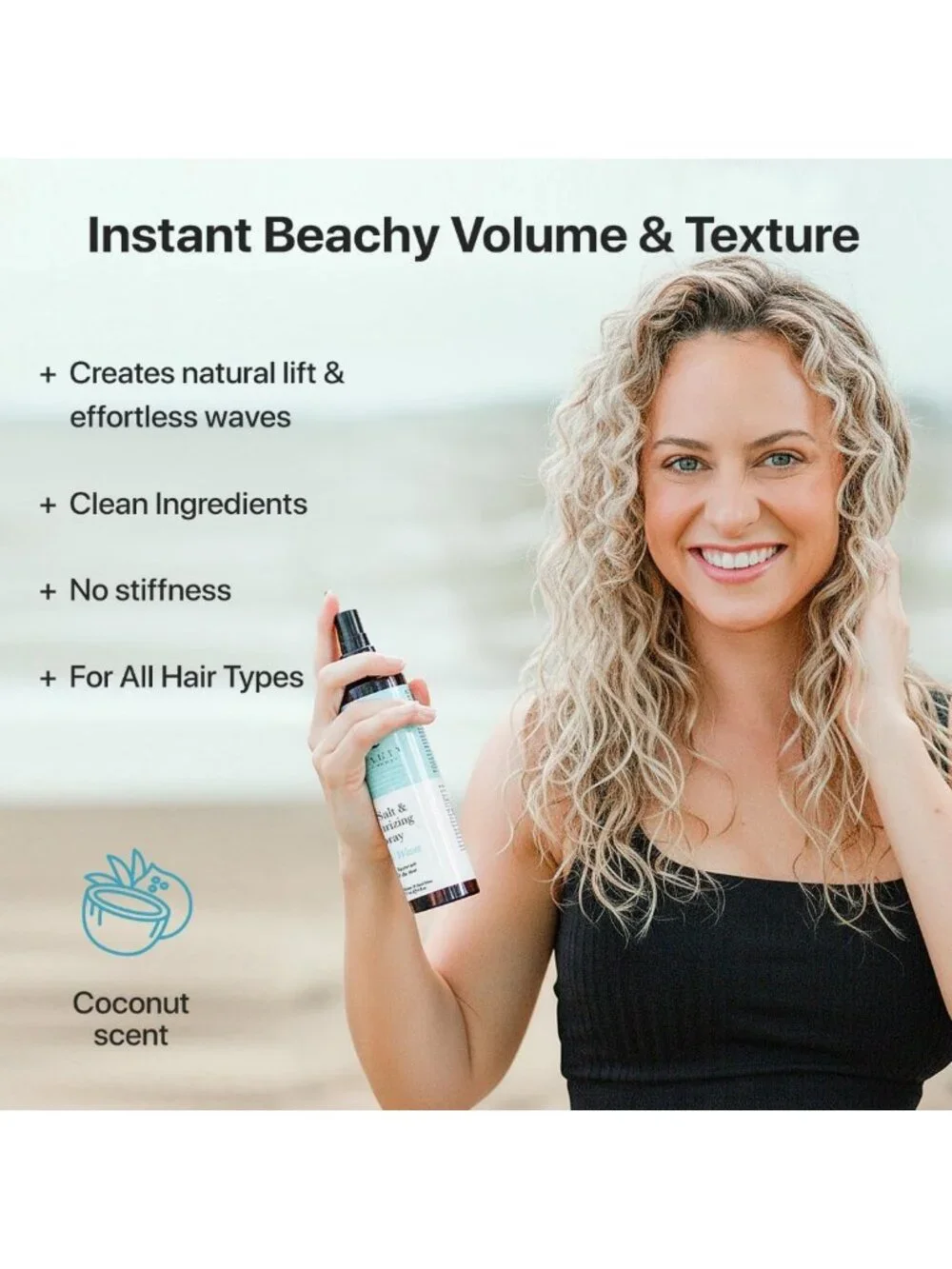 Aloe-Infused Sea Salt Spray for Beach Waves, Texture & Volume, Natural